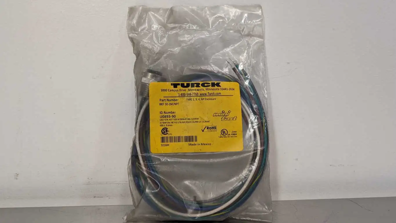 Turck RKF 50-1M/NPT Circular Connector U0893-90 600V 9A 5 Pin Wire to 7/8″ Straight Female 1m