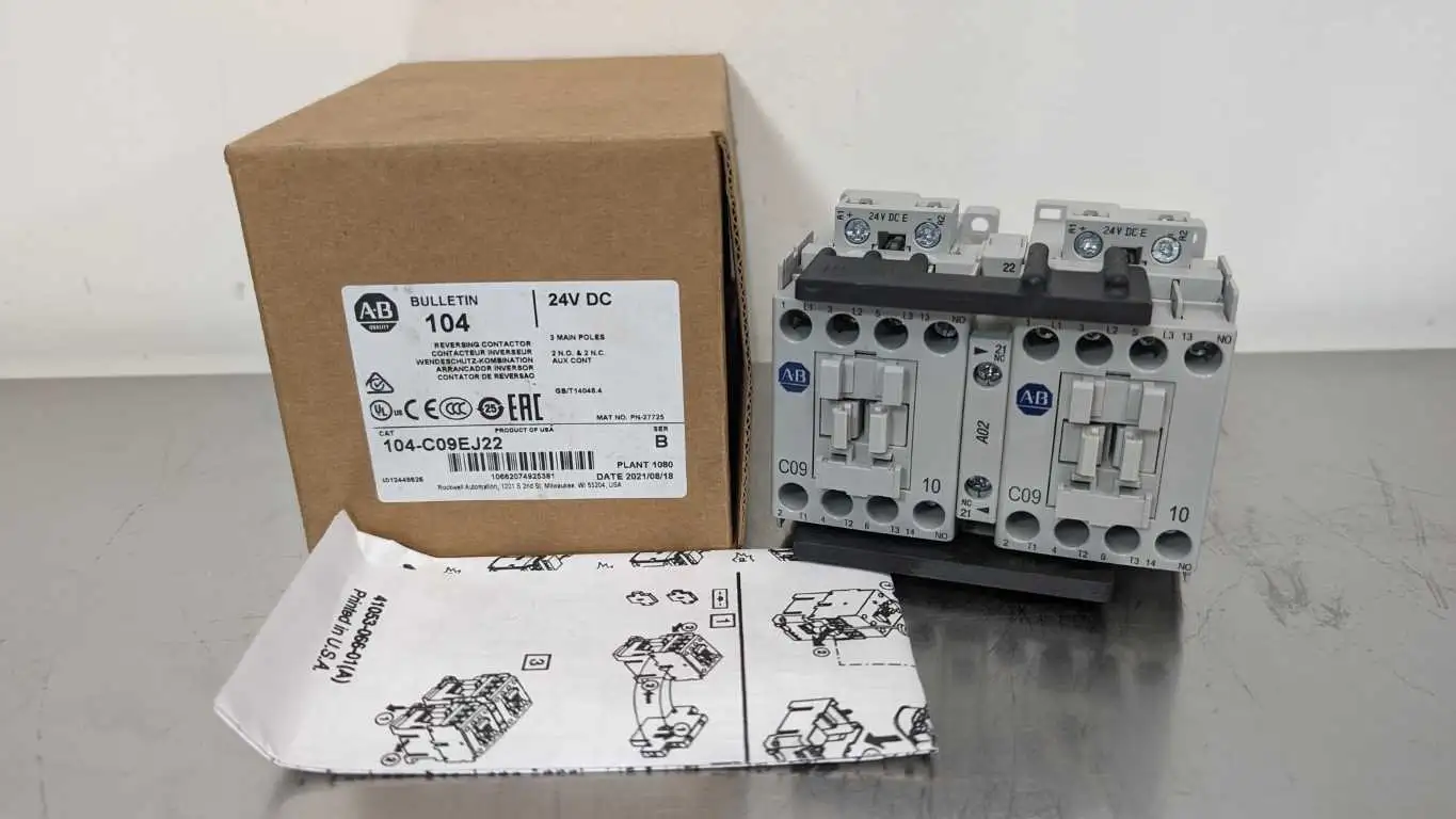 Allen-Bradley 104-C09EJ22 Reversing Contactor PN-27725 Ser B 2 ID 2 OD 24VDC 3P NIB