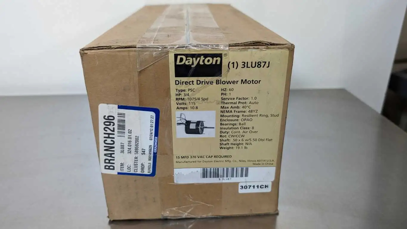 Dayton 3LU87J Direct Drive Blower Motor 3/4HP 1075 RPM PSC 4 Speed 115VAC