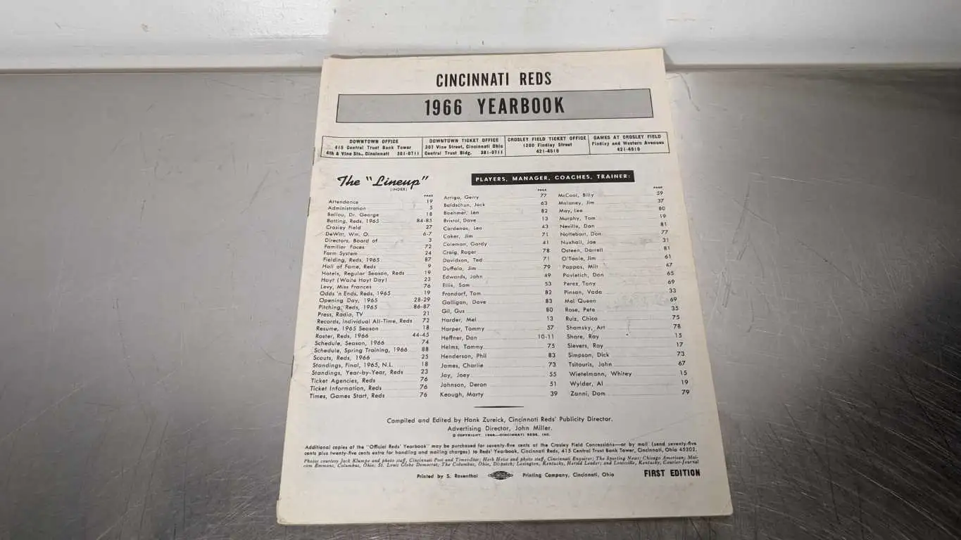 MLB 1966 Cincinnati Reds Yearbook First Edition