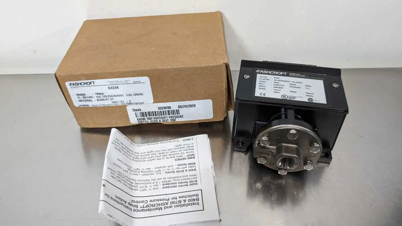 Ashcroft B424B Pressure Switch 100 PSI 125/250/480VAC, 125VDC 15A, 1/2A DC