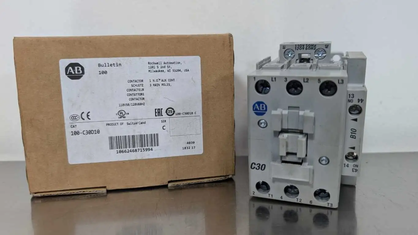 Allen-Bradley 100-C30D10 Contactor Ser C 110/120VAC Coil 3 Main Poles 1NO Aux