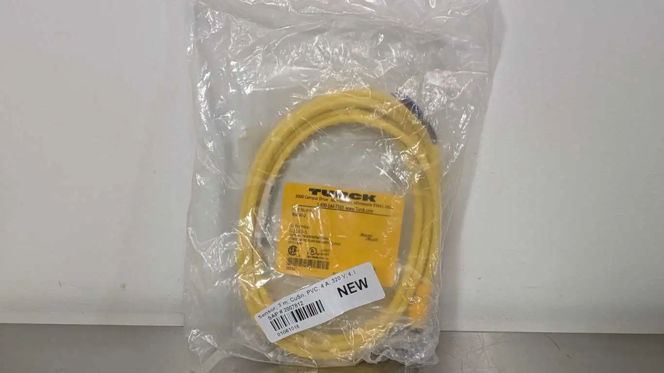 Turck RSC 4T-2 Cordset U2143-5 2m M12 Yellow 4 Pin Male 3 Wire 18 AWG