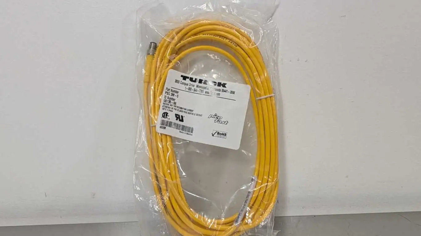 Turck PSG 3M-5 Cordset U0135-66 5m M8 Yellow 3 Pin Male 3 Wire 24 AWG