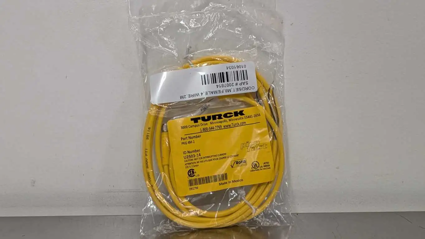 Turck PKG 4M-2 Cordset U2503-14 2m M8 Yellow 4 Pin Female 4 Wire 26AWG