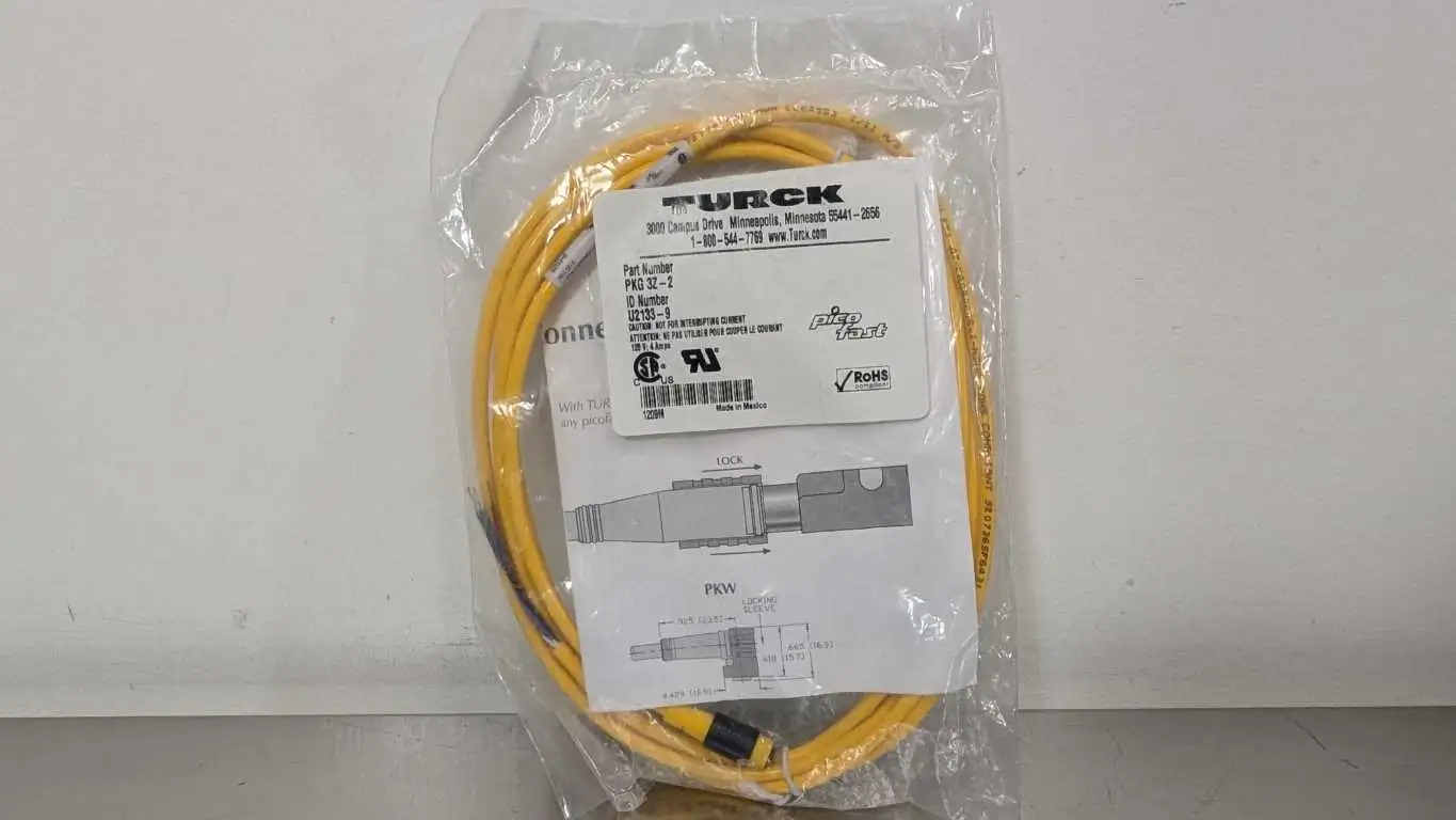 Turck PKG 3Z-2 Cordset U2133-9 2m M8 Yellow 3 Pin Female 3 Wire 24AWG