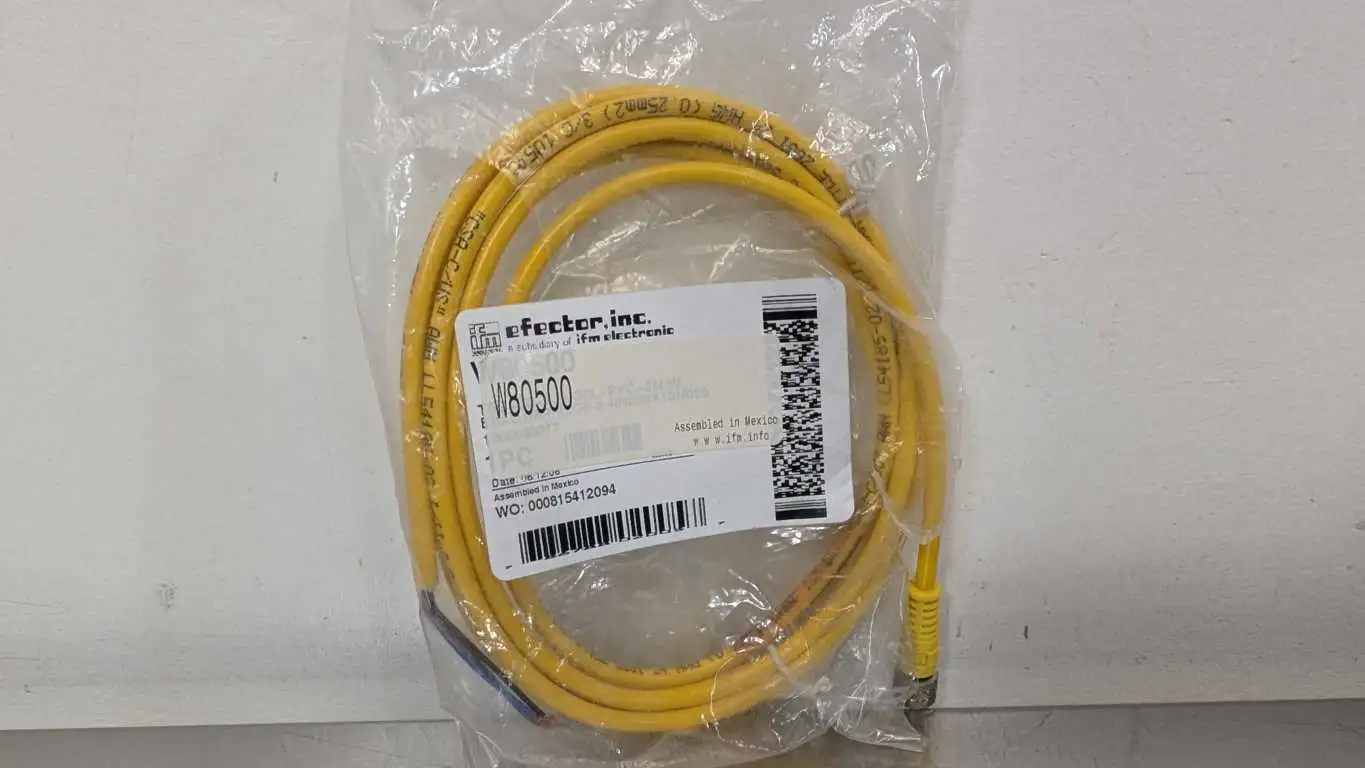 IFM Efector W80500 Cordset TRS-DC-P/N-SOL-PVC-2M/W 2m M8 Yellow 3 Pin Female 3 Wire 24AWG Brad