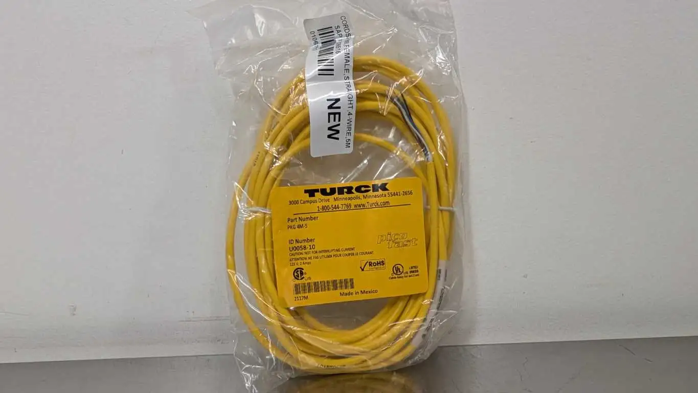 Turck PKG 4M-5 Cordset U0058-10 5m M8 Yellow 4 Pin Female 4 Wire 26AWG