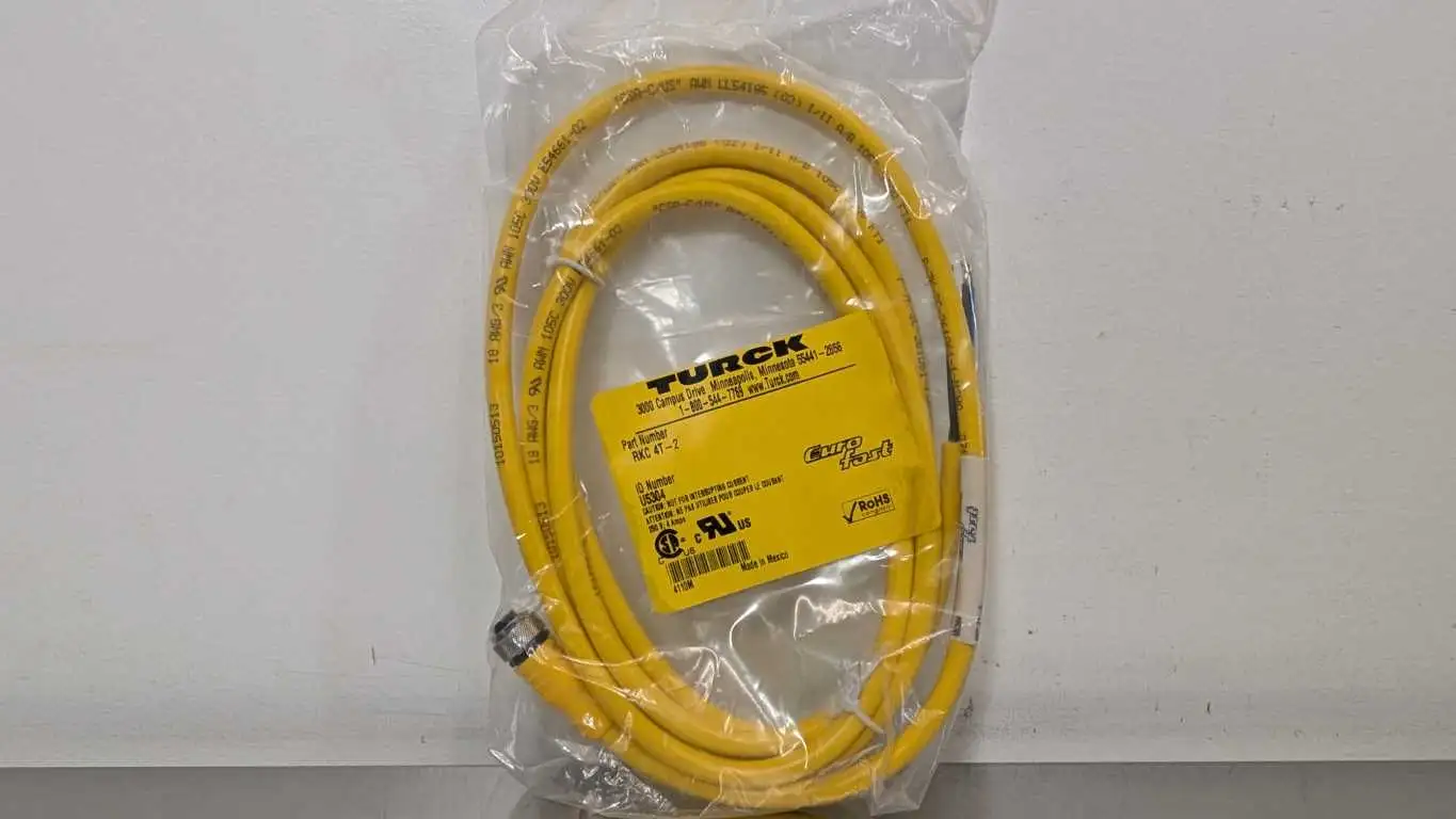 Turck RKC 4T-2 Cordset U5304 2m M12 Yellow 4 Pin Female 3 Wire 18AWG