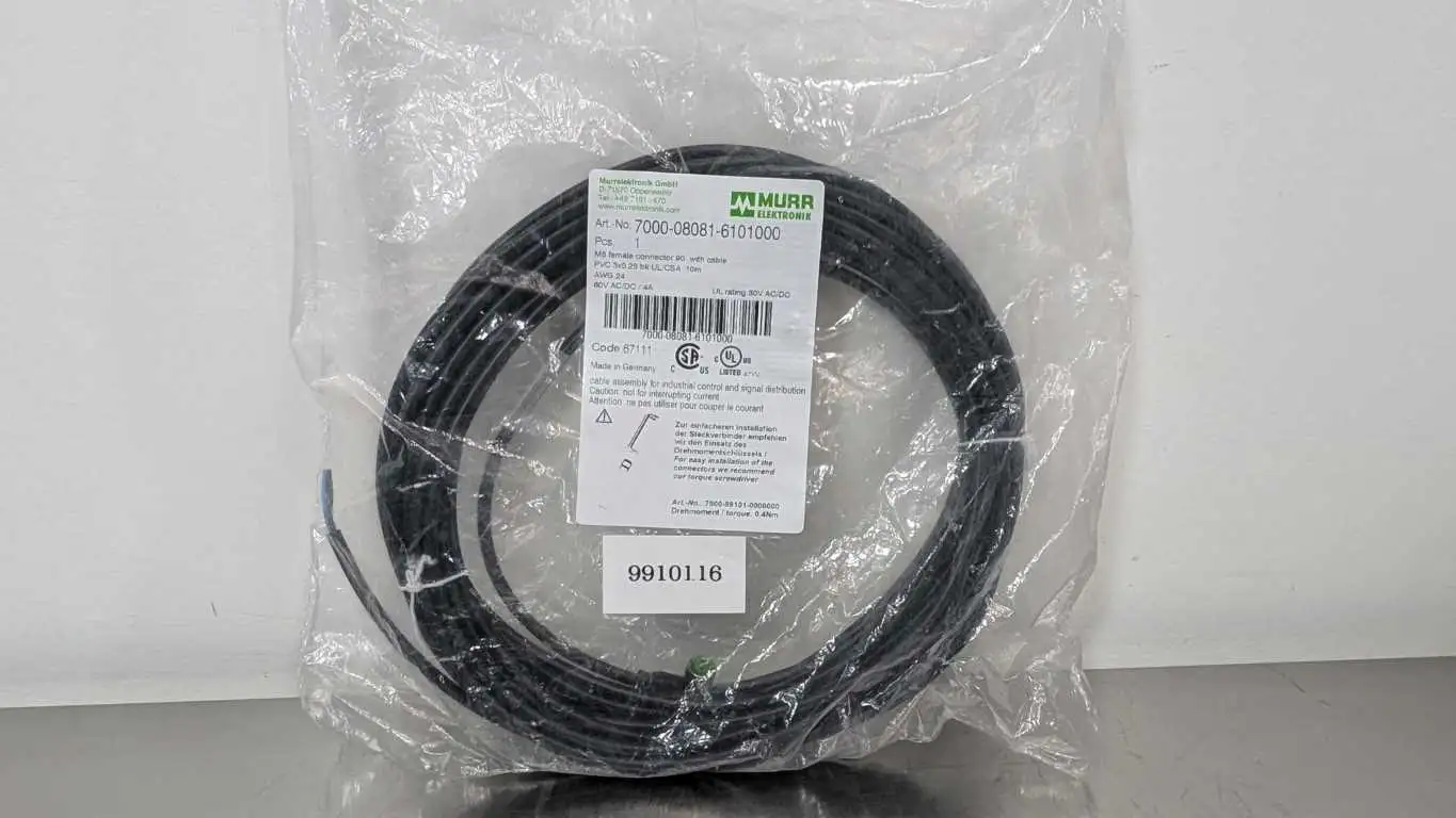 Murr Elektronik 7000-08081-6101000 Cordset 10m M8 Black 3 Pin Female 3 Wire 24AWG