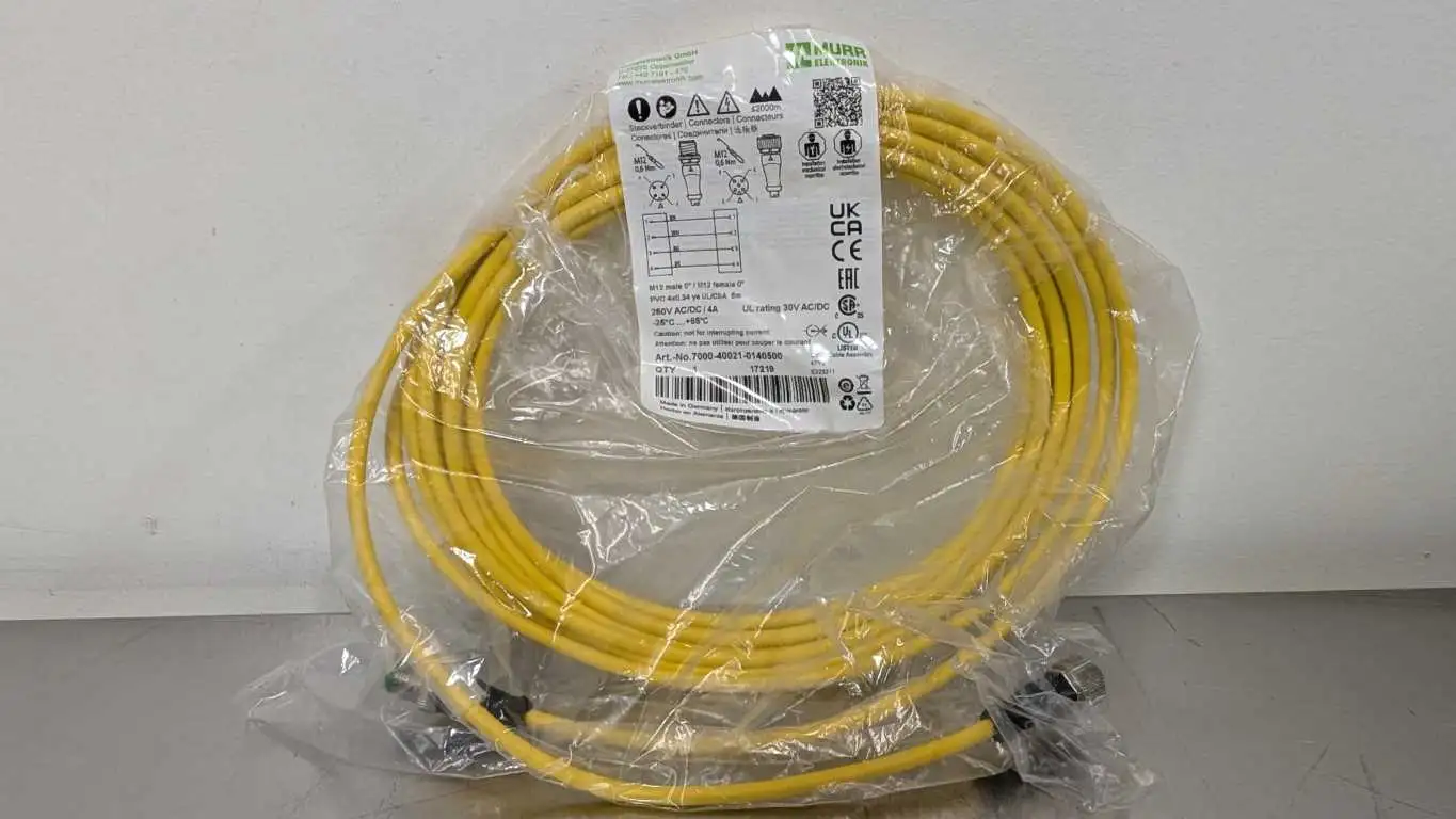 Murr Elektronik 7000-40021-0140500 Cordset M12 4 Pin 5m Yellow Male/Female 0°