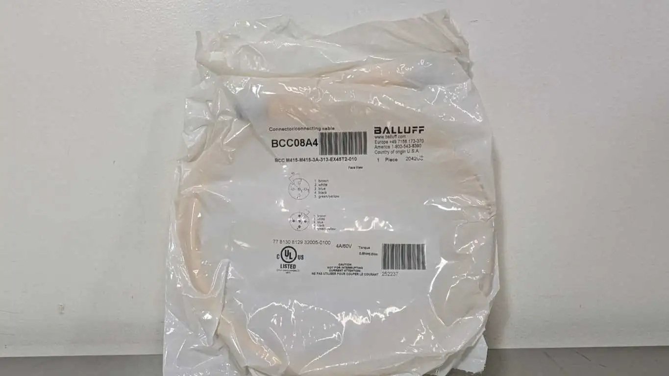 Balluff BCC08A4 Cordset BCC M415-M415-3A-313-EX45T2-10 M12 1m Yellow Male/Female 0°