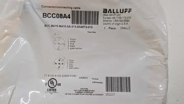 BCC08A4, Balluff, Cordset, BCC M415-M415-3A-313-EX45T2-10