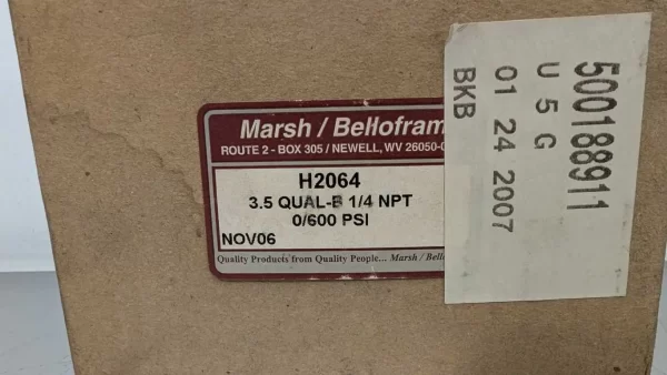 H2064, Marsh Bellofram, Pneumatic Pressure Gauge, 3.5 QUAL-B 1/4 NPT