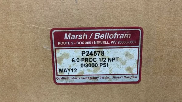 P24578, Marsh Bellofram, Pneumatic Pressure Gauge, 6.0 PROC 1/2 NPT