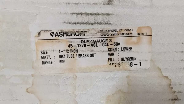 45-1279-ASL-04L-60#, Ashcroft, Pressure Gauge