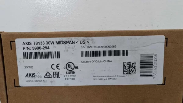 5900-294, Axis Communications, Power over Ethernet Injector, T8133 Midspan 30W