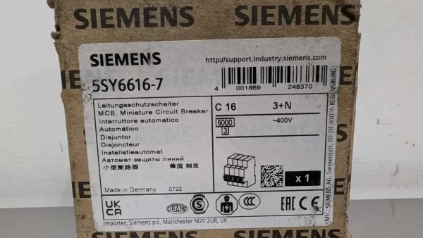 5SY6616-7, Siemens, Miniature Circuit Breaker, C16