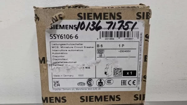 5SY6106-6, Siemens, Miniature Circuit Breaker, B6