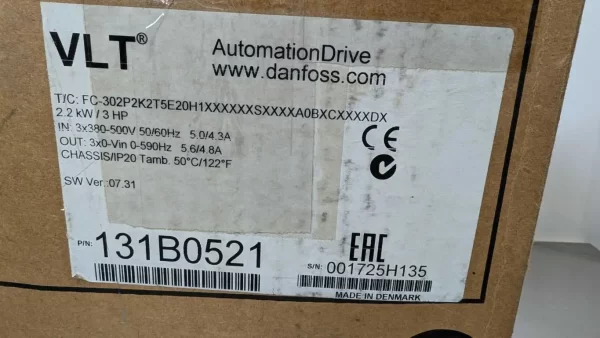 131B0521, Danfoss, Frequency Converter, FC-302P2K2T5E20H1XXXXXXSXXXXA0BXCXXXXDX