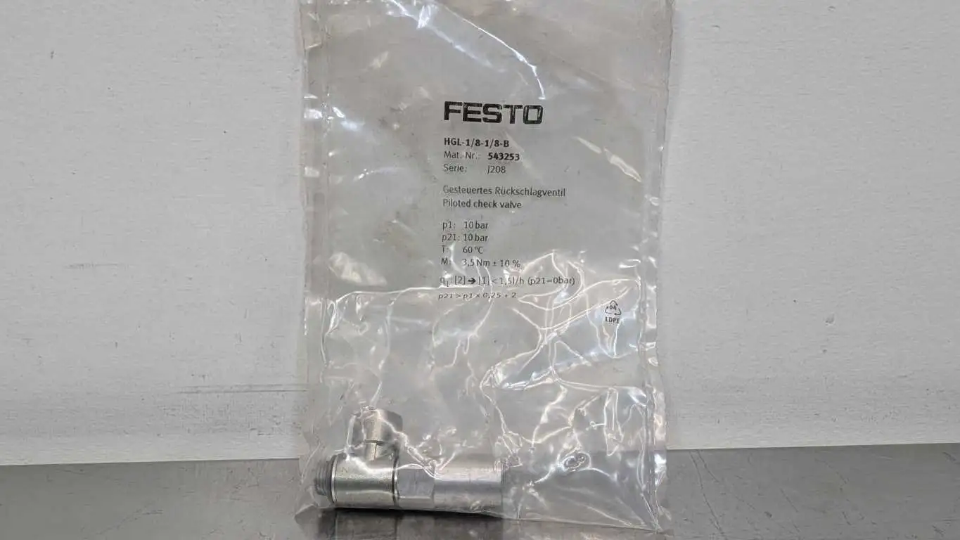 Festo HGL-1/8-1/8-B Piloted Non Return Check Valve 543253 Ser J208