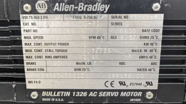 1326AB-B410G-21, Allen-Bradley, AC Servo Motor, 155286