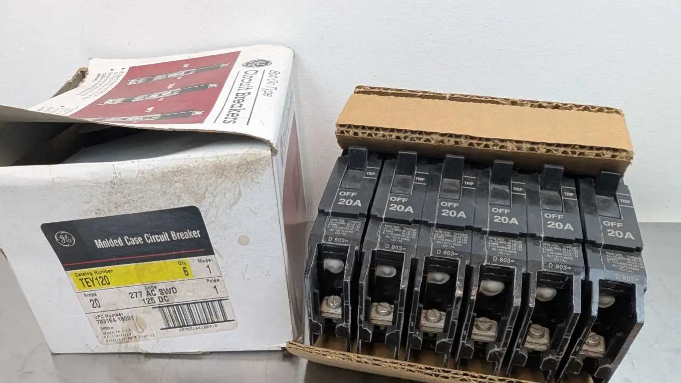 6 Pack GE TEY120 Molded Case Circuit Breaker 277VAC/125VDC 20A