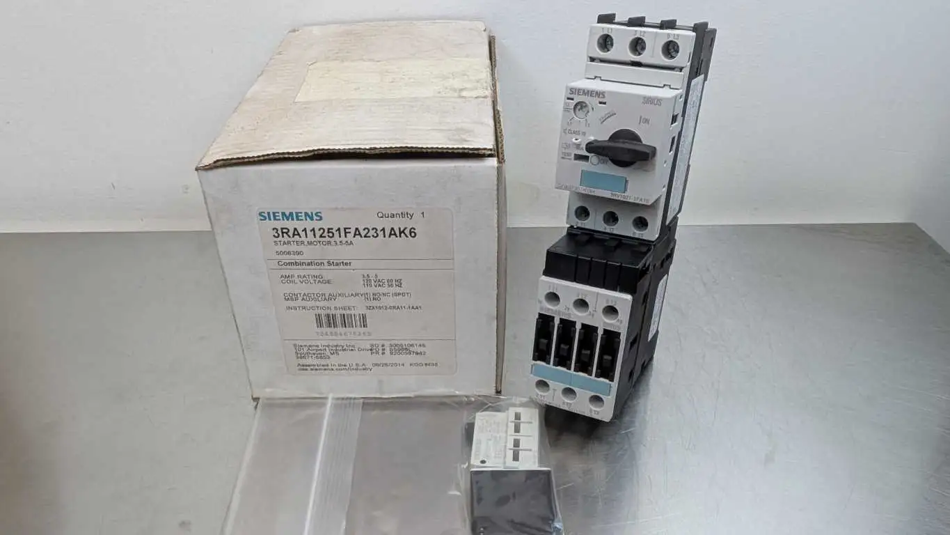 Siemens 3RA11251FA231AK6 Combination Starter 1NO 110/120VAC 3.5-5A 1NO/NC