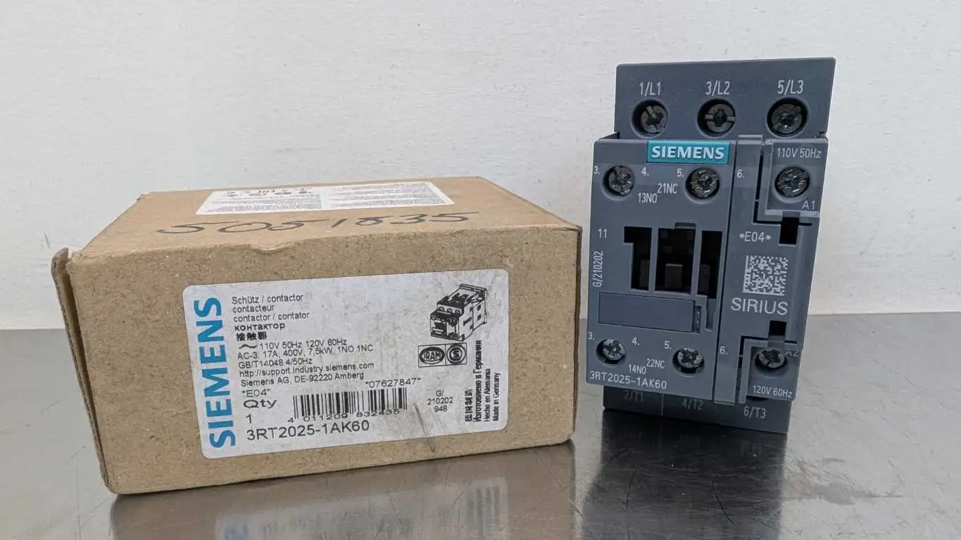 Siemens 3RT2025-1AK60 Contactor 1NO 1NC 110/120VAC Coil 17A