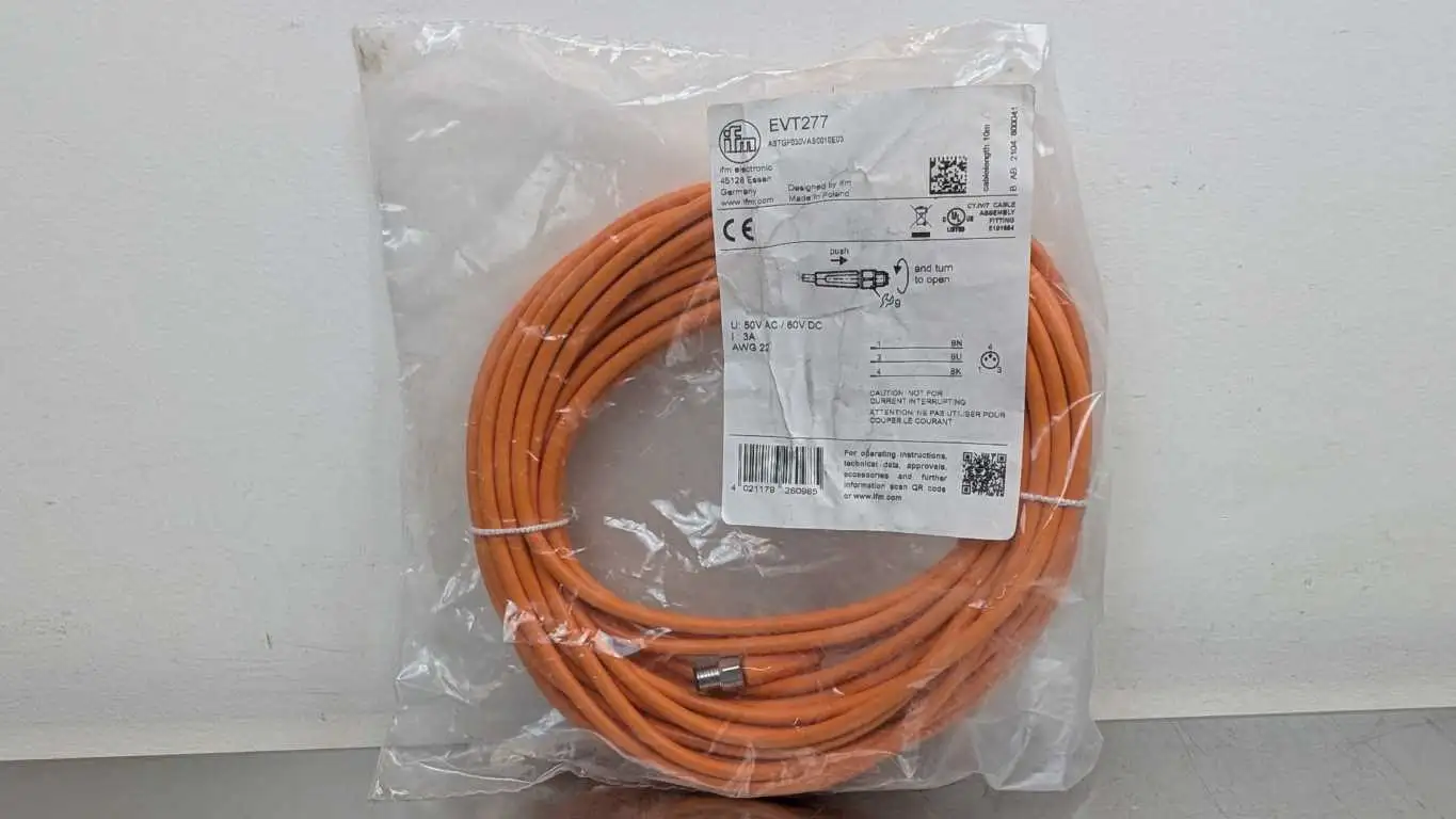 IFM Efector EVT277 Connecting Cable ASTGF030VAS0010E03 x 10m Long M8 3 Pin x 3 Wire Orange