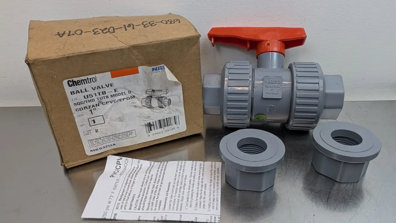 Chemtrol U51TB-E Ball Valve SQC/THD TUTB Model D 250PSI 1″ Corzan CPVC/EPDM